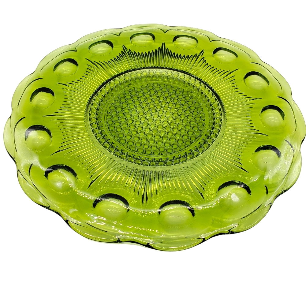 Vintage Bartlett Collins Glass Platter St Genevieve Manhattan Green 10 3/4"